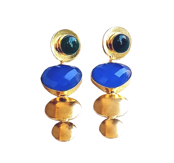 Awesome Gold Plated Dangle Drop  Earrings –  Semi Precious / Imitation  Stone Handcrafted Jewelry