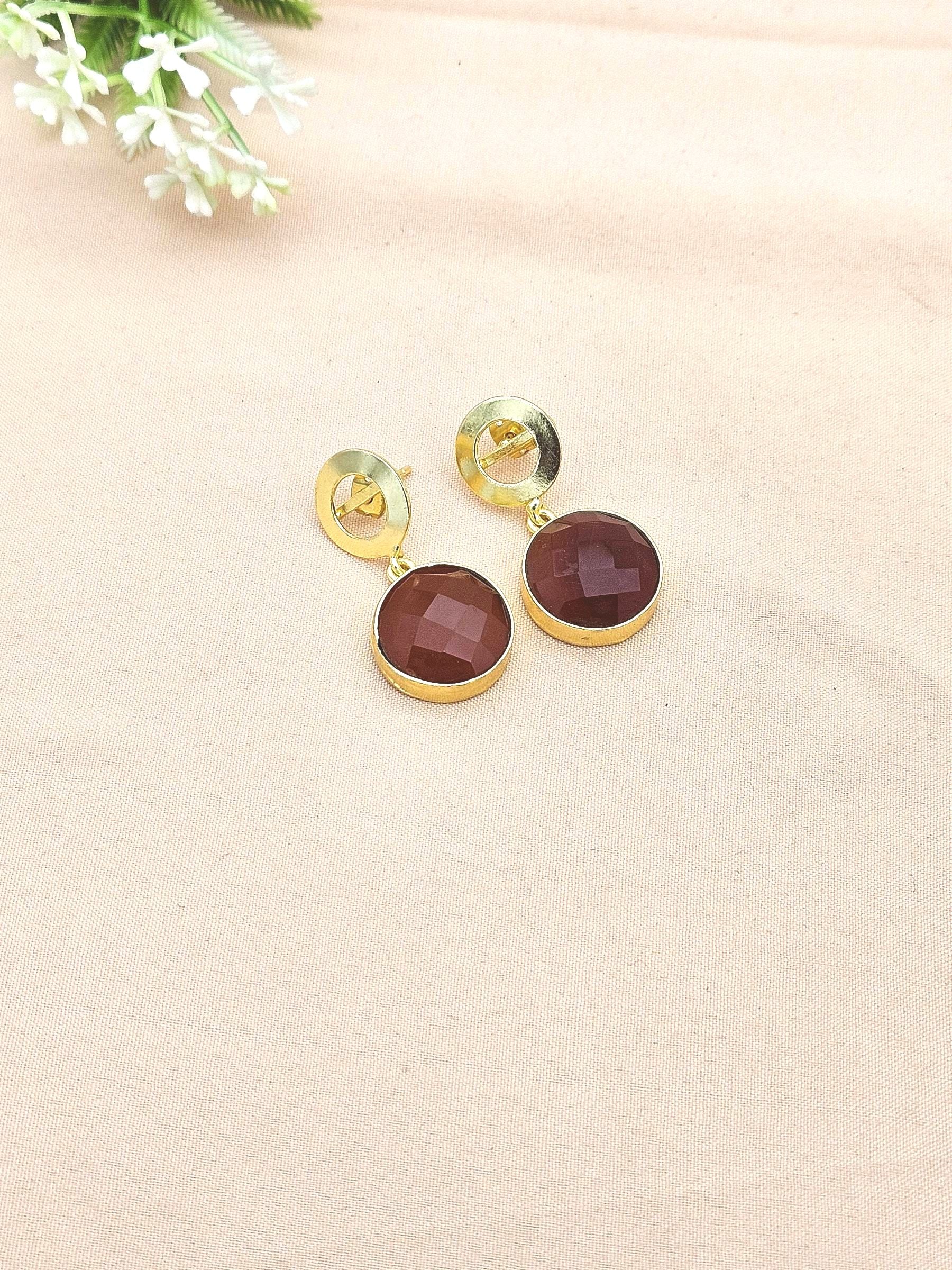 Awesome Gold Plated Semi Precious Gemstone Round Designer Dangle Drop Earrings