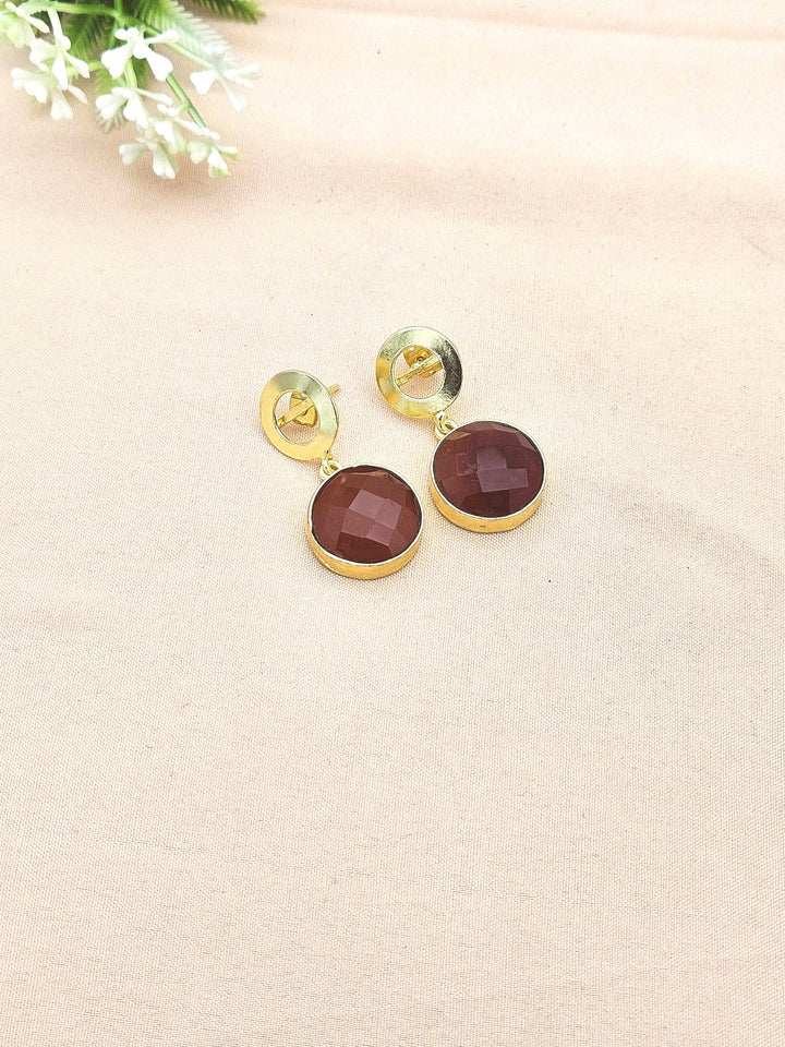 Awesome Gold Plated Semi Precious Gemstone Round Designer Dangle Drop Earrings