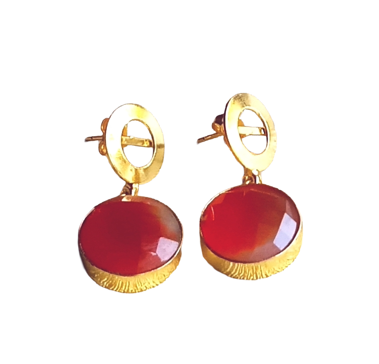 Awesome Gold Plated Semi Precious Gemstone Round Designer Dangle Drop Earrings