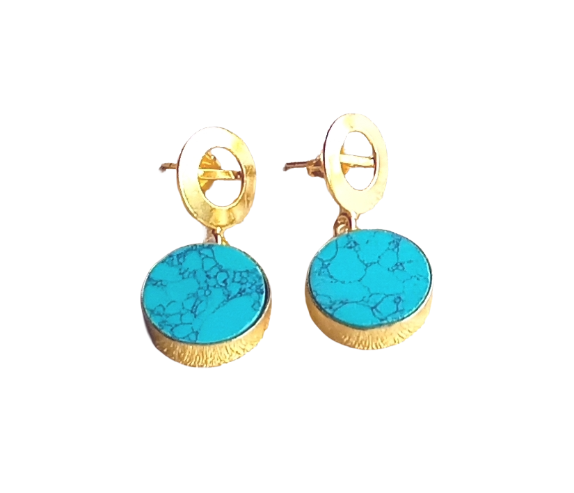 Awesome Gold Plated Semi Precious Gemstone Round Designer Dangle Drop Earrings