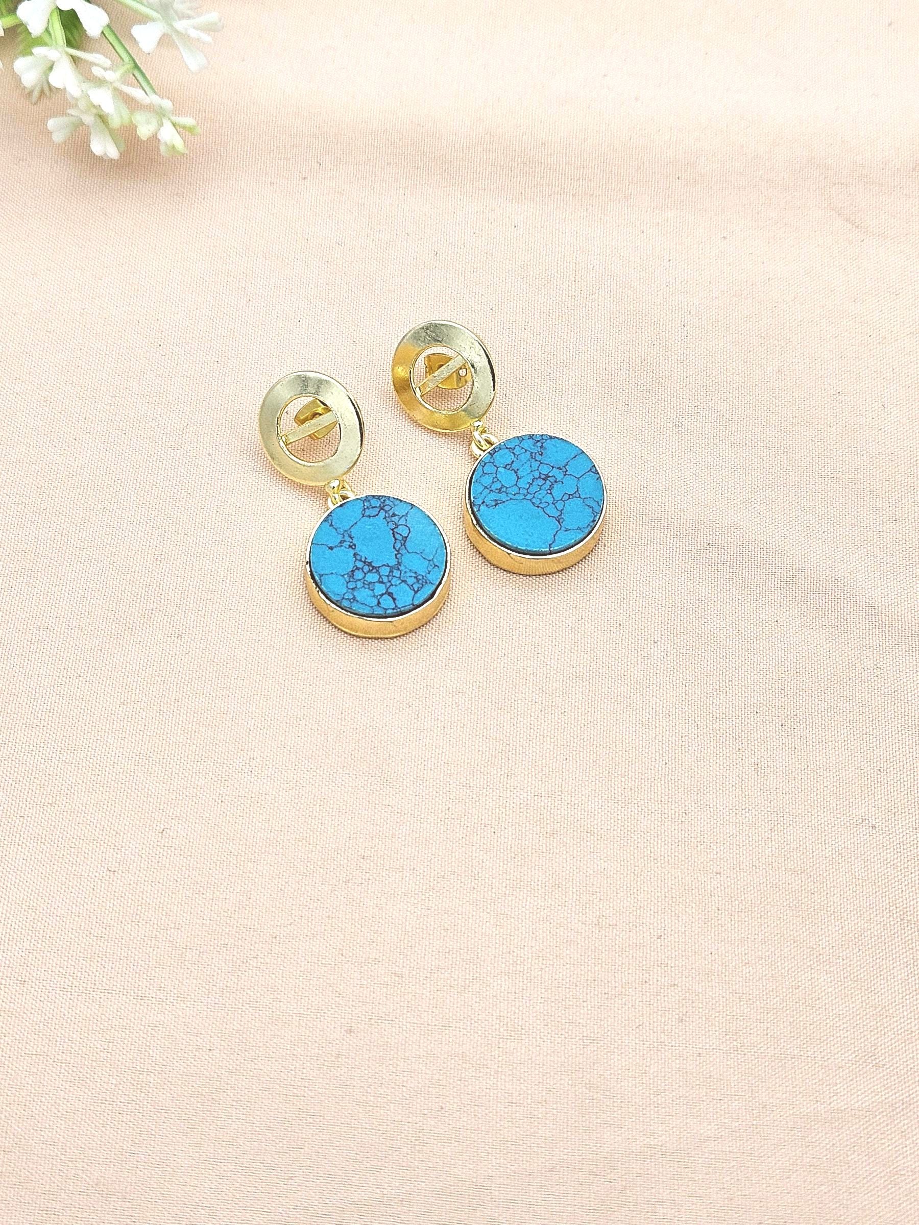Awesome Gold Plated Semi Precious Gemstone Round Designer Dangle Drop Earrings
