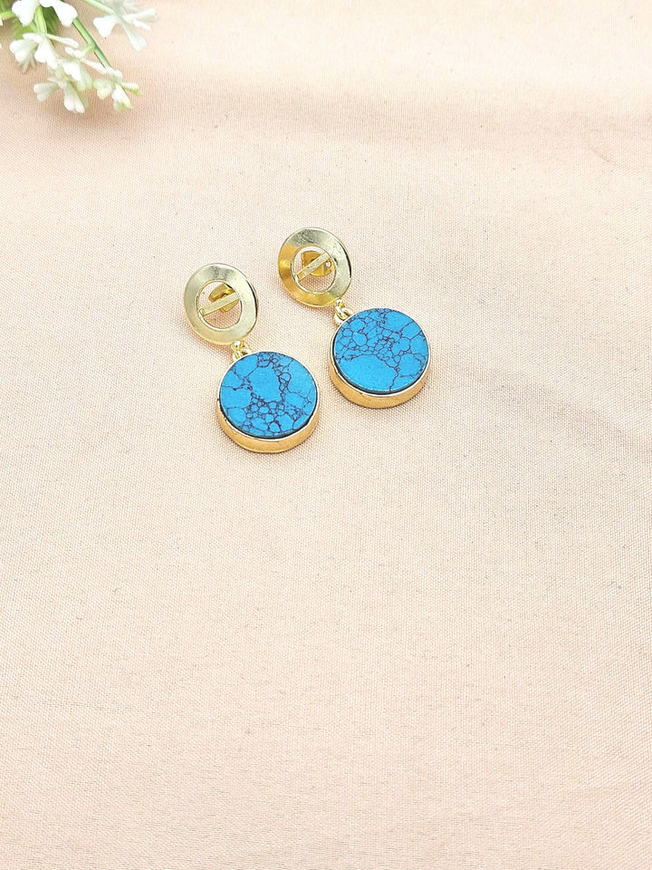 Awesome Gold Plated Semi Precious Gemstone Round Designer Dangle Drop Earrings