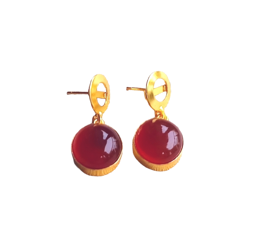 Awesome Gold Plated Semi Precious Gemstone Round Designer Dangle Drop Earrings