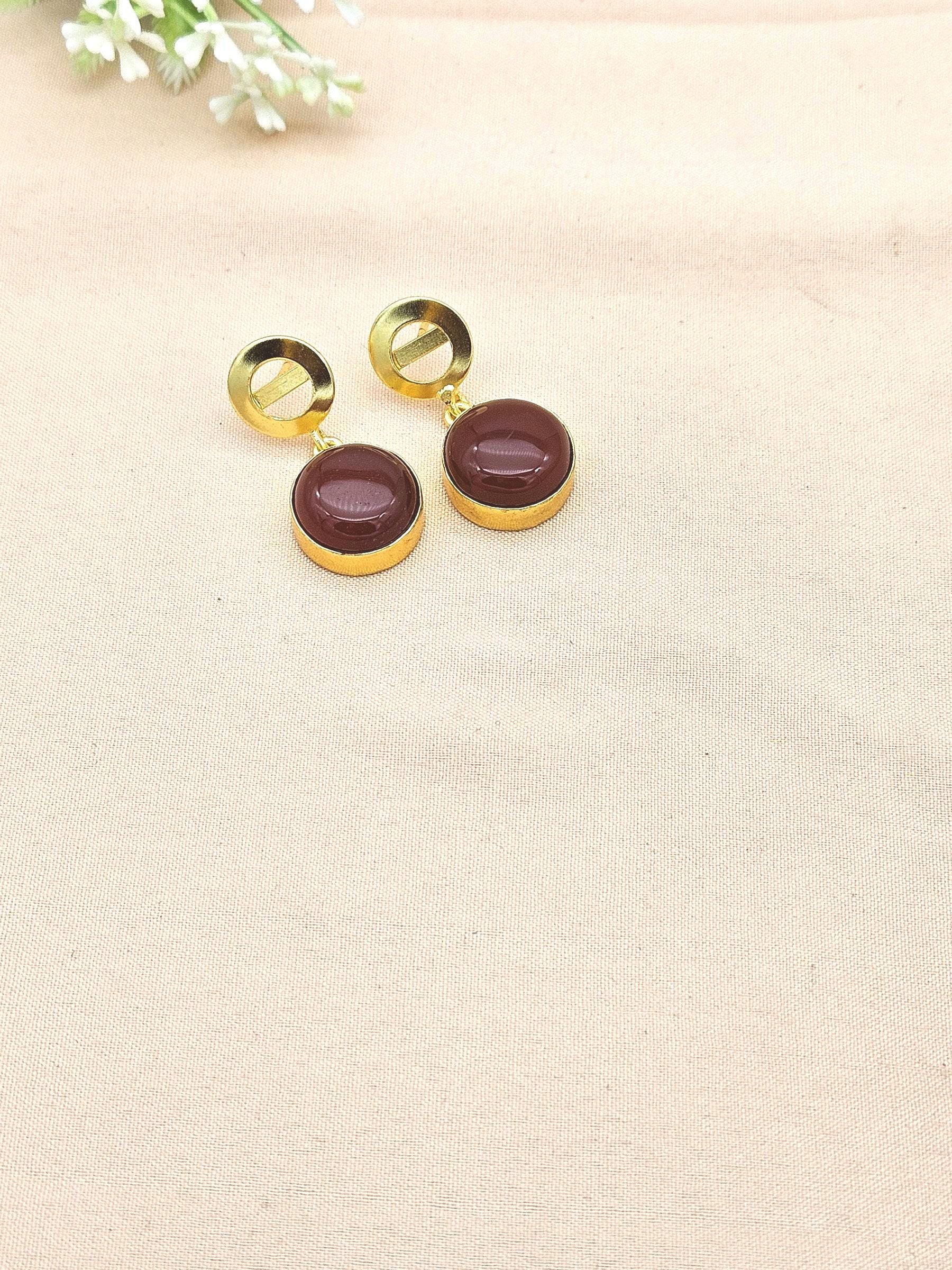 Awesome Gold Plated Semi Precious Gemstone Round Designer Dangle Drop Earrings