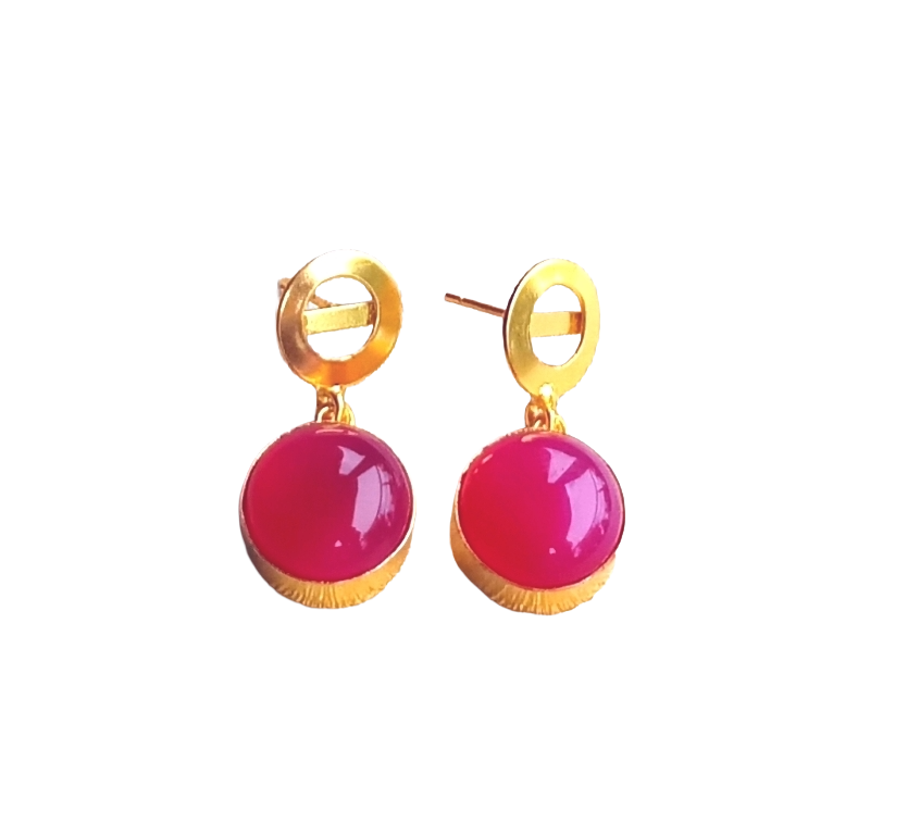 Awesome Gold Plated Semi Precious Gemstone Round Designer Dangle Drop Earrings