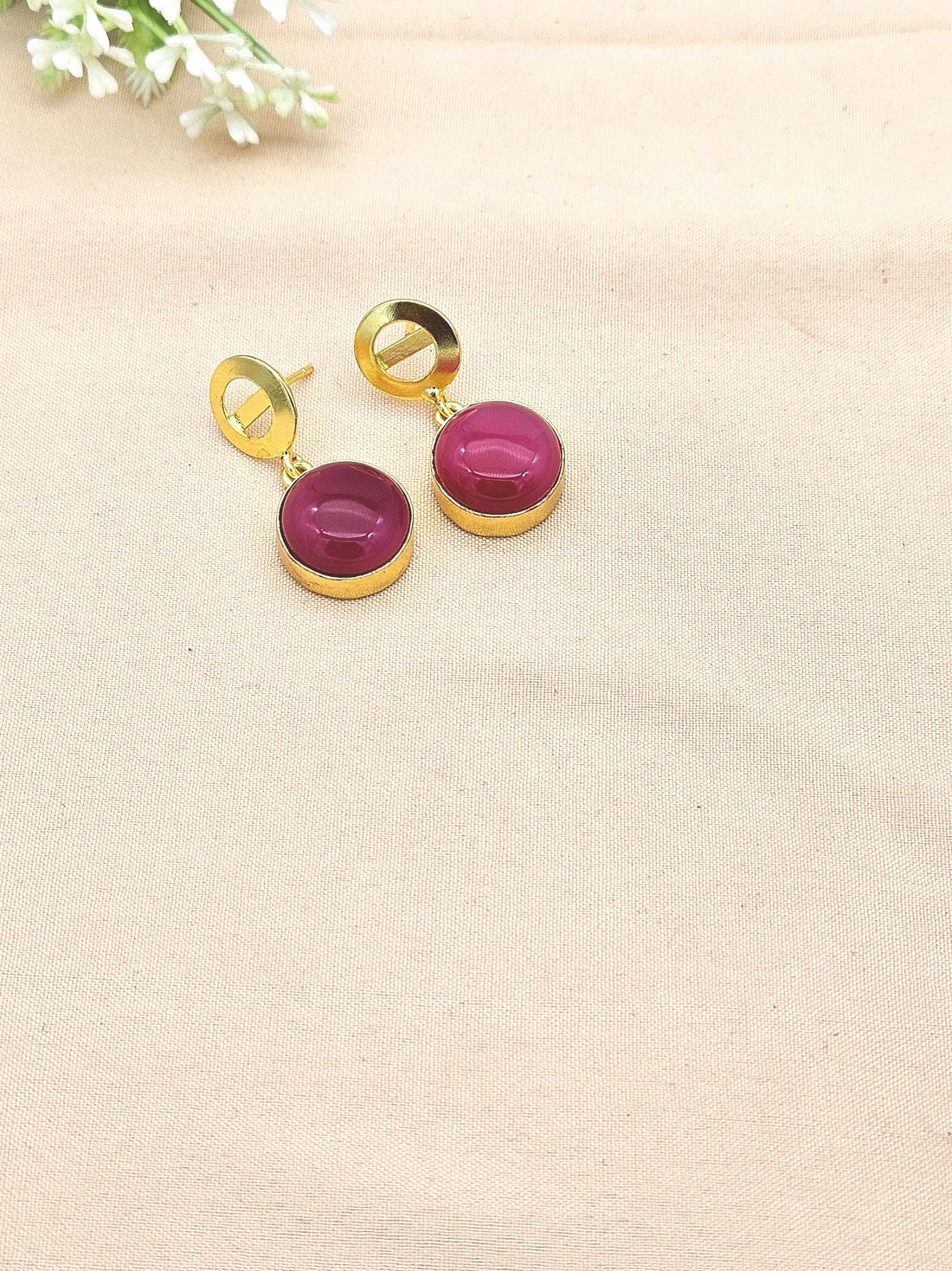 Awesome Gold Plated Semi Precious Gemstone Round Designer Dangle Drop Earrings