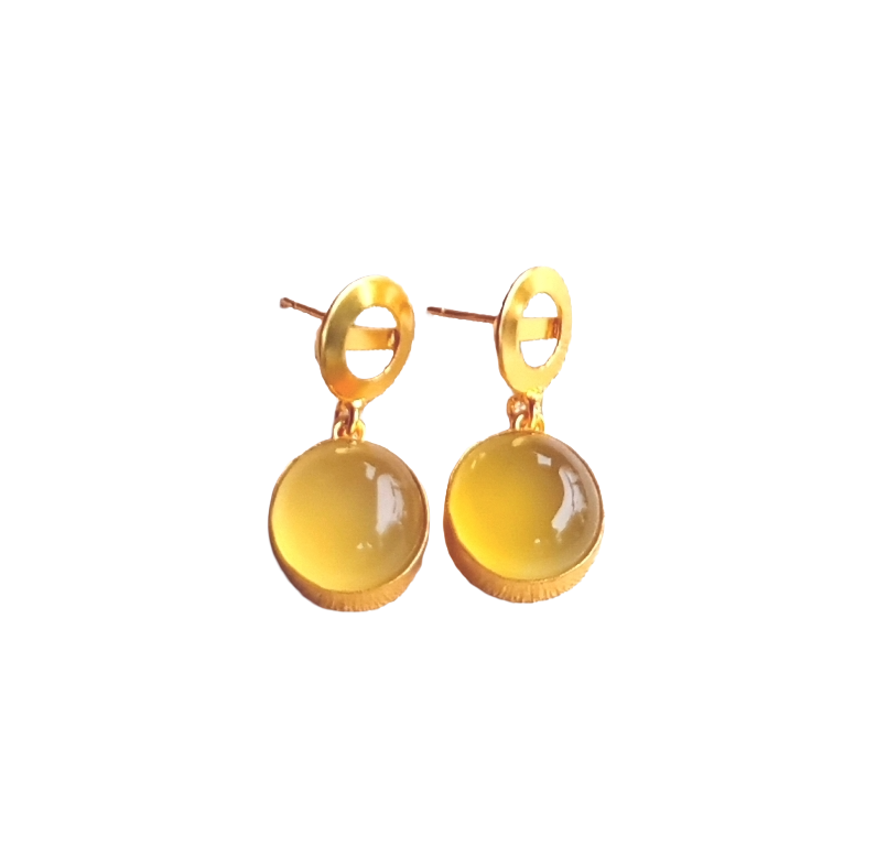 Awesome Gold Plated Semi Precious Gemstone Round Designer Dangle Drop Earrings