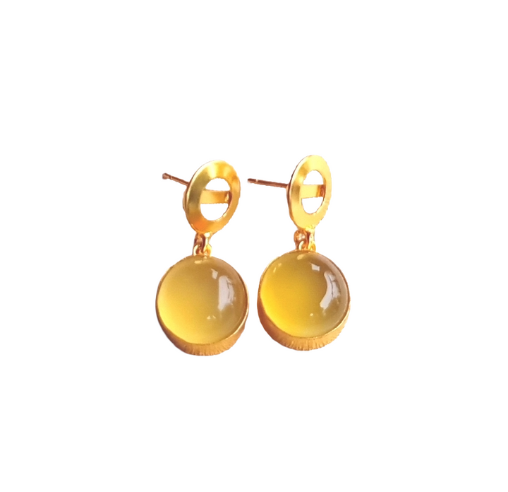 Awesome Gold Plated Semi Precious Gemstone Round Designer Dangle Drop Earrings