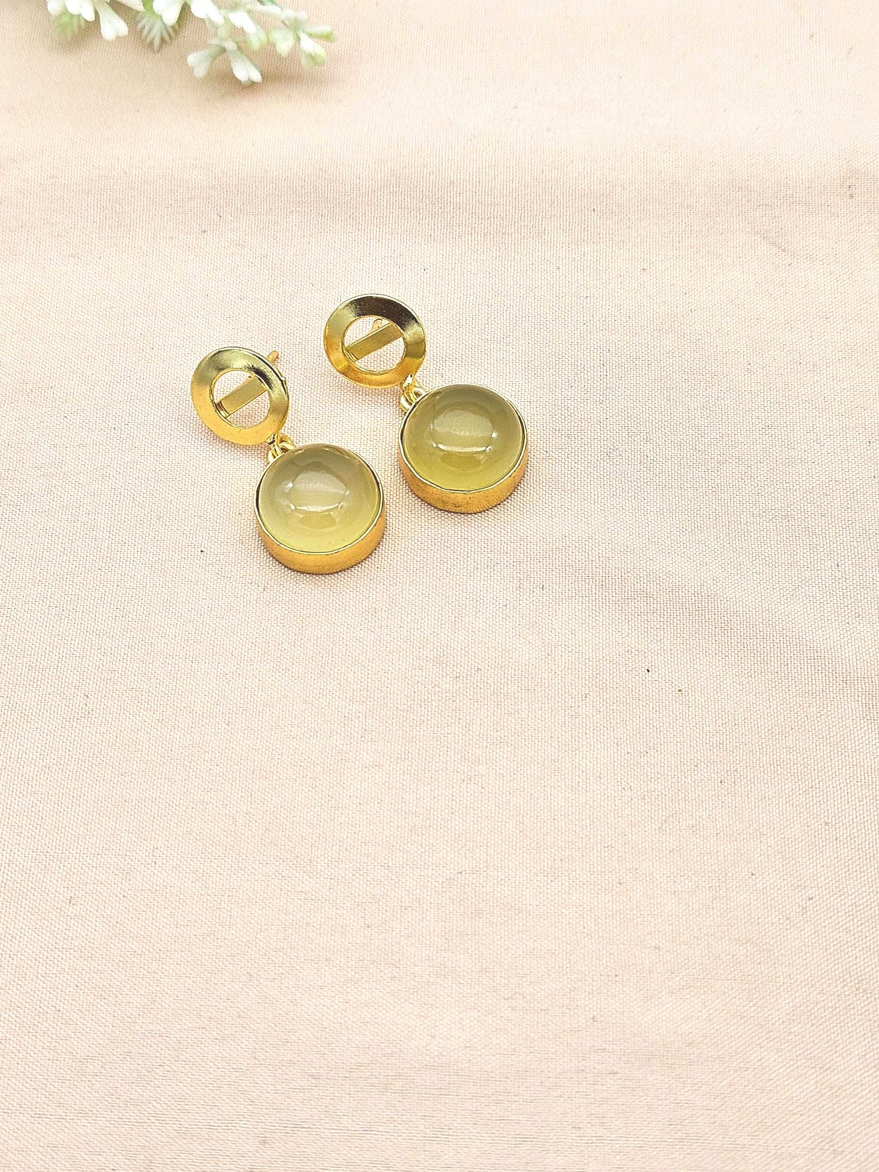 Awesome Gold Plated Semi Precious Gemstone Round Designer Dangle Drop Earrings