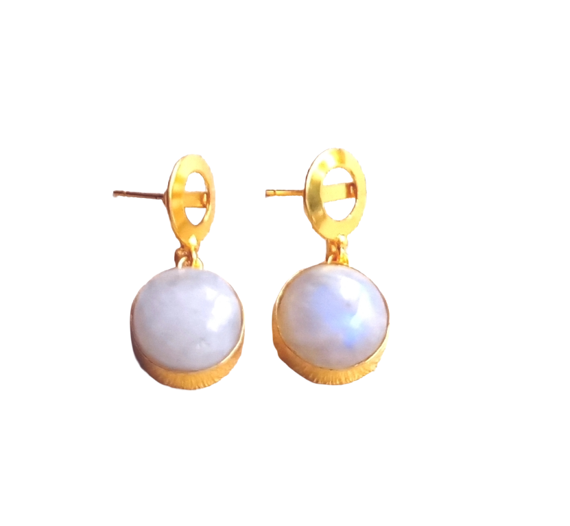 Awesome Gold Plated Semi Precious Gemstone Round Designer Dangle Drop Earrings
