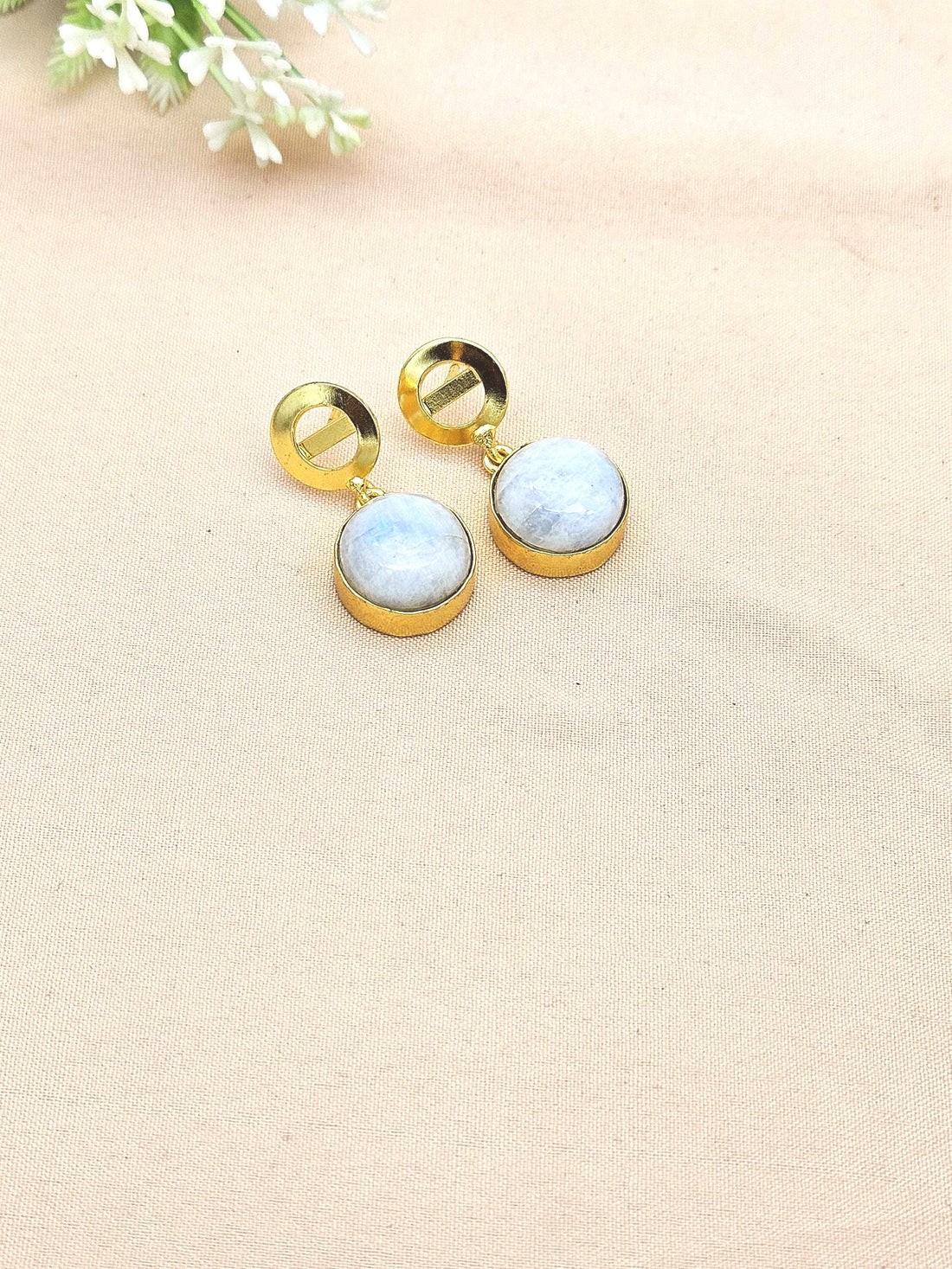 Awesome Gold Plated Semi Precious Gemstone Round Designer Dangle Drop Earrings