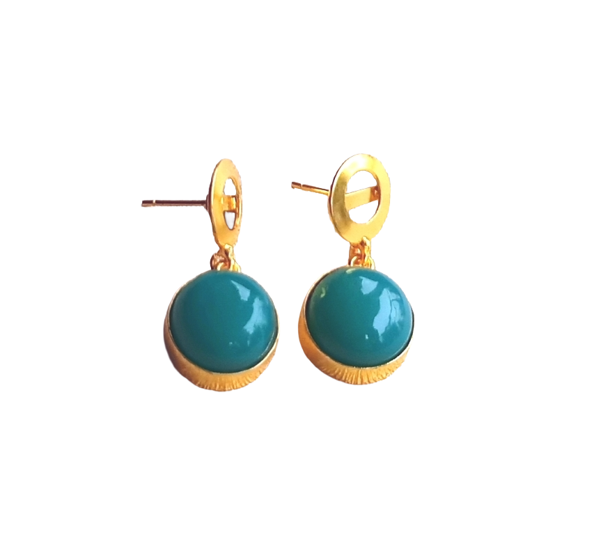 Awesome Gold Plated Semi Precious Gemstone Round Designer Dangle Drop Earrings