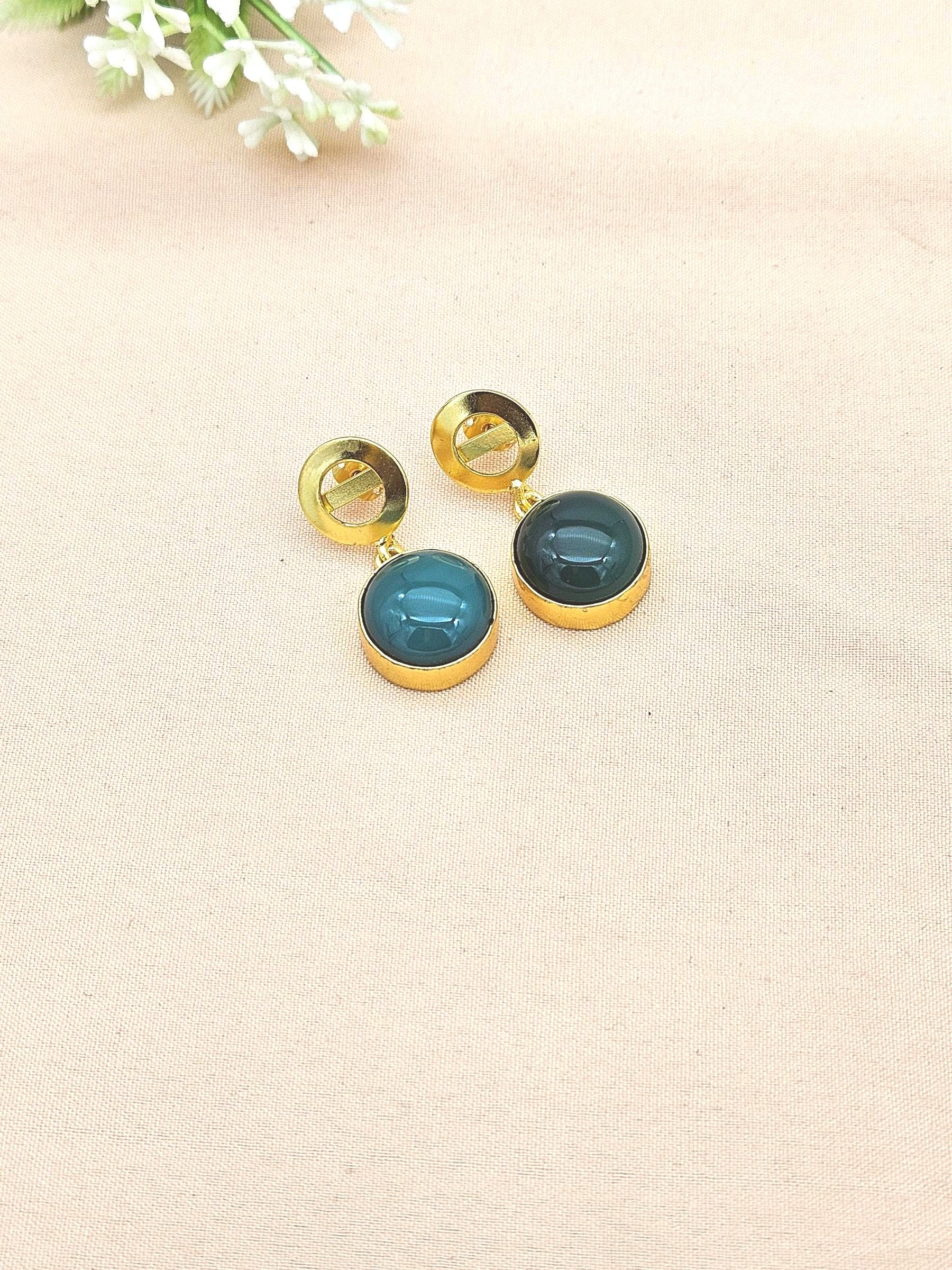 Awesome Gold Plated Semi Precious Gemstone Round Designer Dangle Drop Earrings