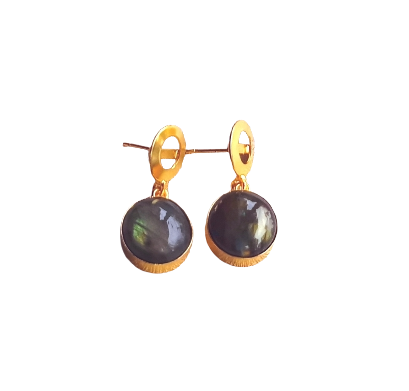 Awesome Gold Plated Semi Precious Gemstone Round Designer Dangle Drop Earrings