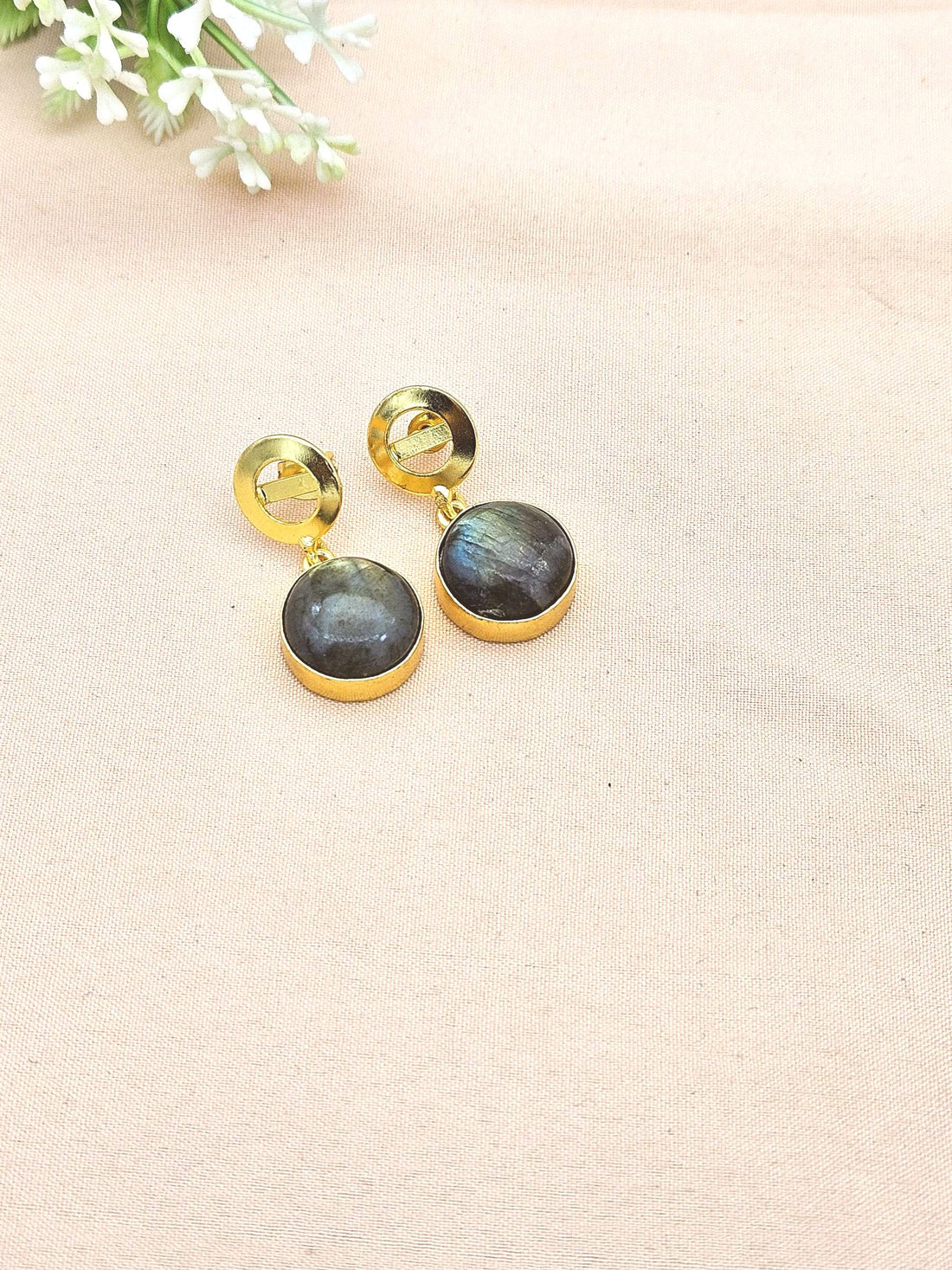 Awesome Gold Plated Semi Precious Gemstone Round Designer Dangle Drop Earrings