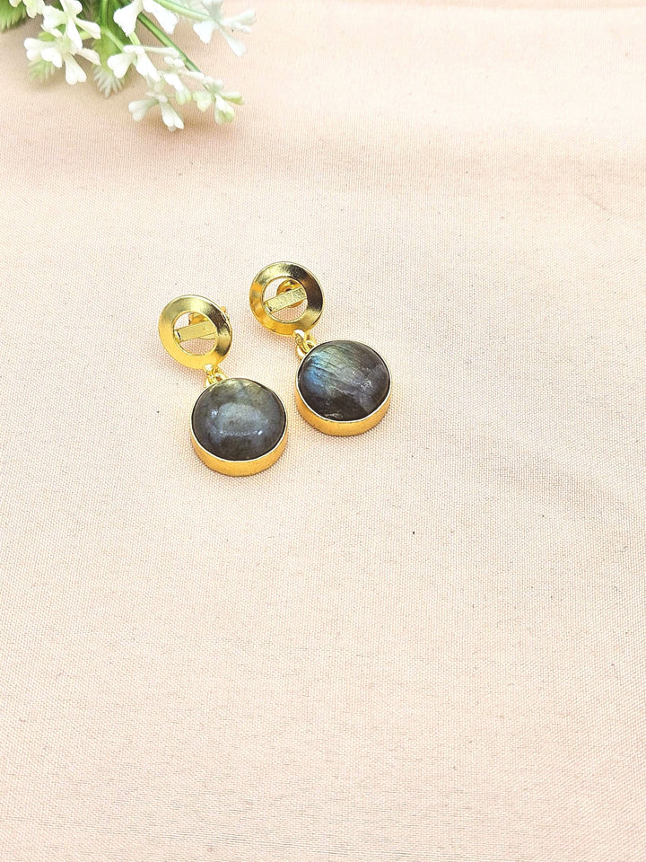 Awesome Gold Plated Semi Precious Gemstone Round Designer Dangle Drop Earrings