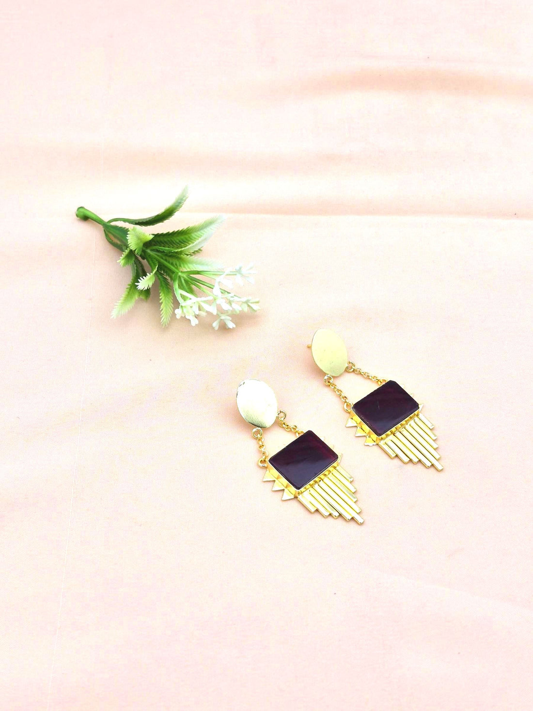 Amazing Gold Plated Brass Dangle Earrings –  Imitation Stone Handcrafted Jewelry