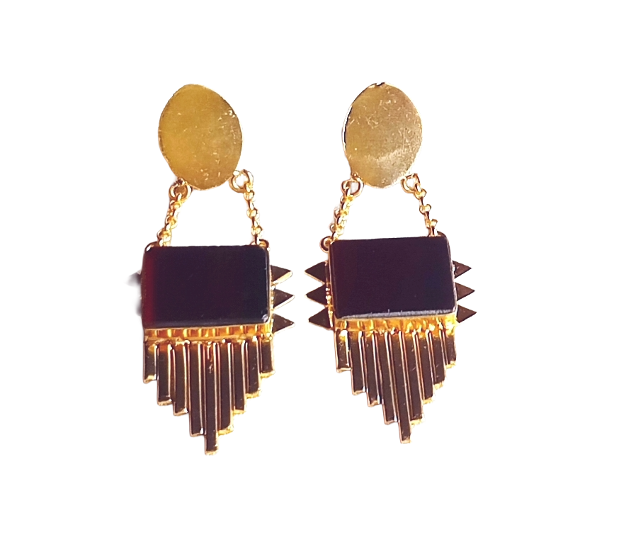 Amazing Gold Plated Brass Dangle Earrings –  Imitation Stone Handcrafted Jewelry