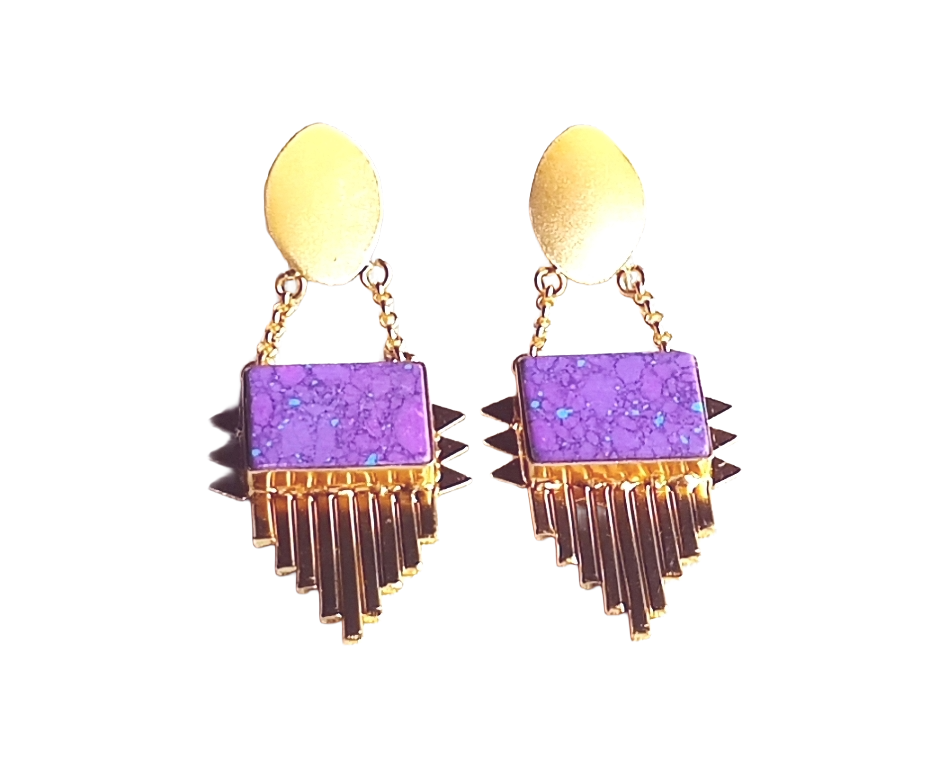 Amazing Gold Plated Brass Dangle Earrings –  Imitation Stone Handcrafted Jewelry