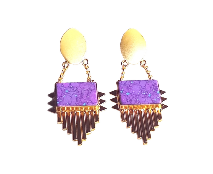 Amazing Gold Plated Brass Dangle Earrings –  Imitation Stone Handcrafted Jewelry