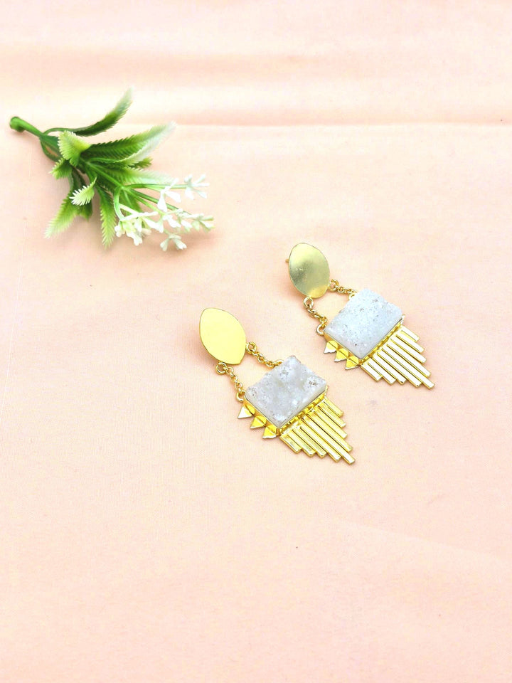 Amazing Gold Plated Brass Dangle Earrings –  Semi Precious Stone Handcrafted Jewelry