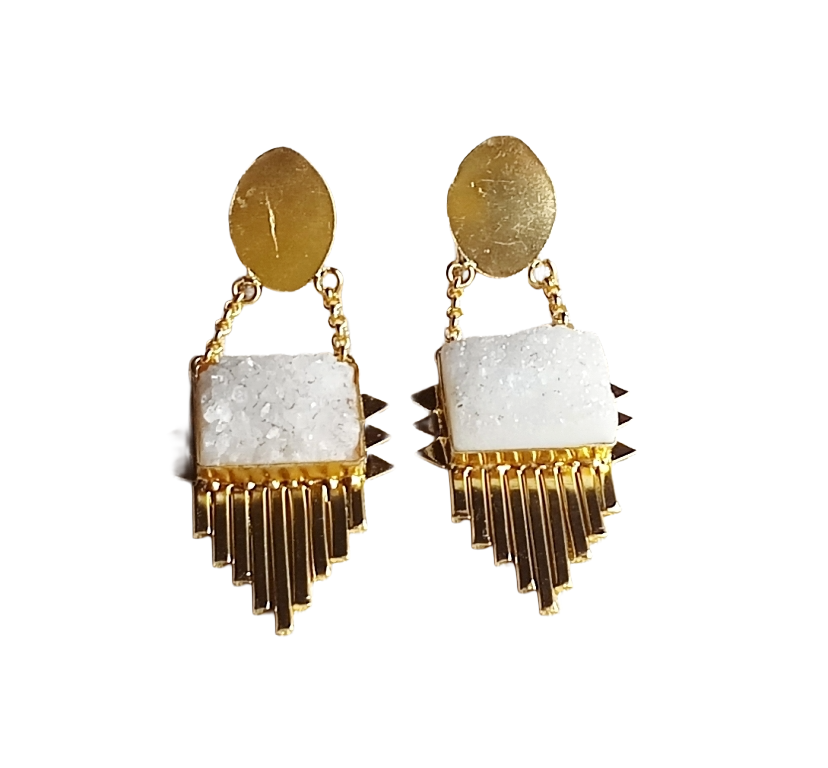 Amazing Gold Plated Brass Dangle Earrings –  Semi Precious Stone Handcrafted Jewelry