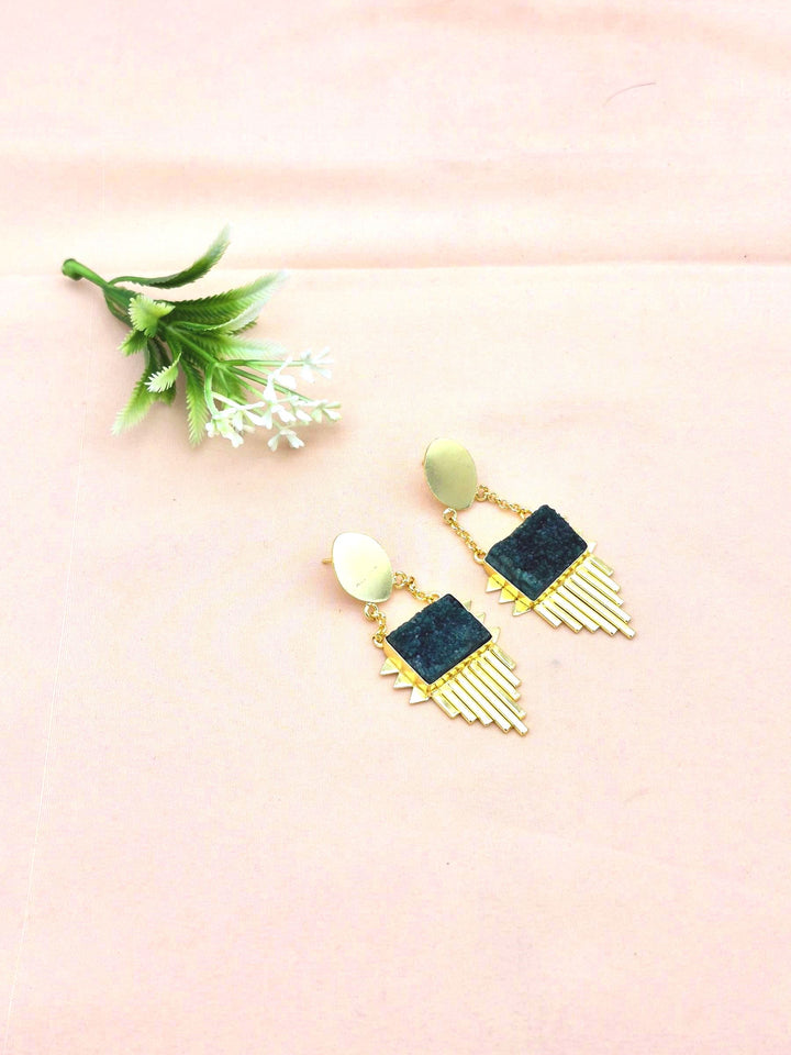 Amazing Gold Plated Brass Dangle Earrings –  Semi Precious Stone Handcrafted Jewelry