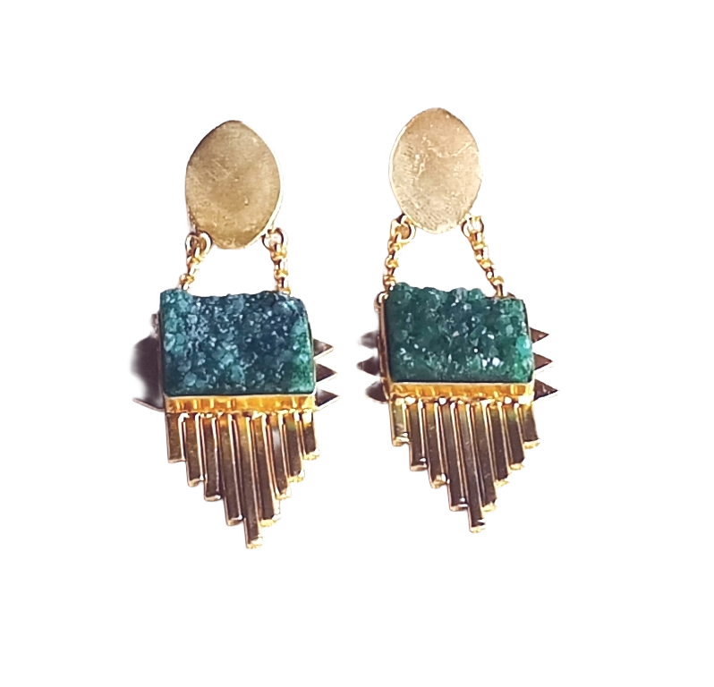 Amazing Gold Plated Brass Dangle Earrings –  Semi Precious Stone Handcrafted Jewelry