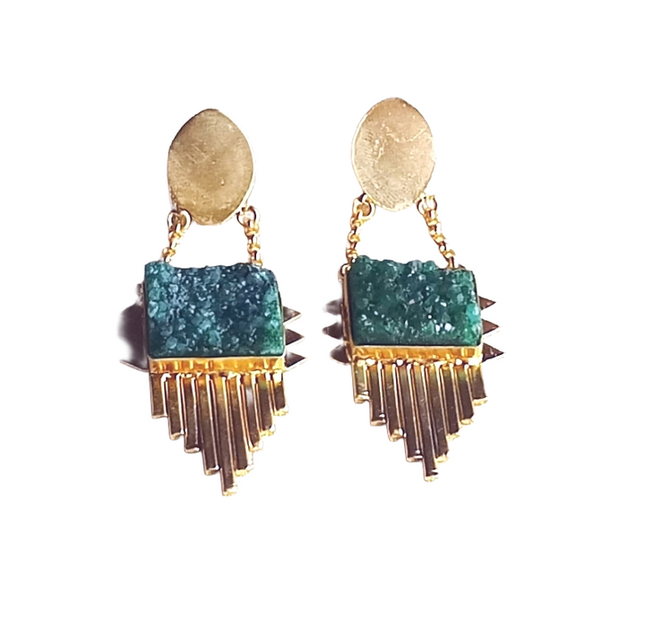 Amazing Gold Plated Brass Dangle Earrings –  Semi Precious Stone Handcrafted Jewelry