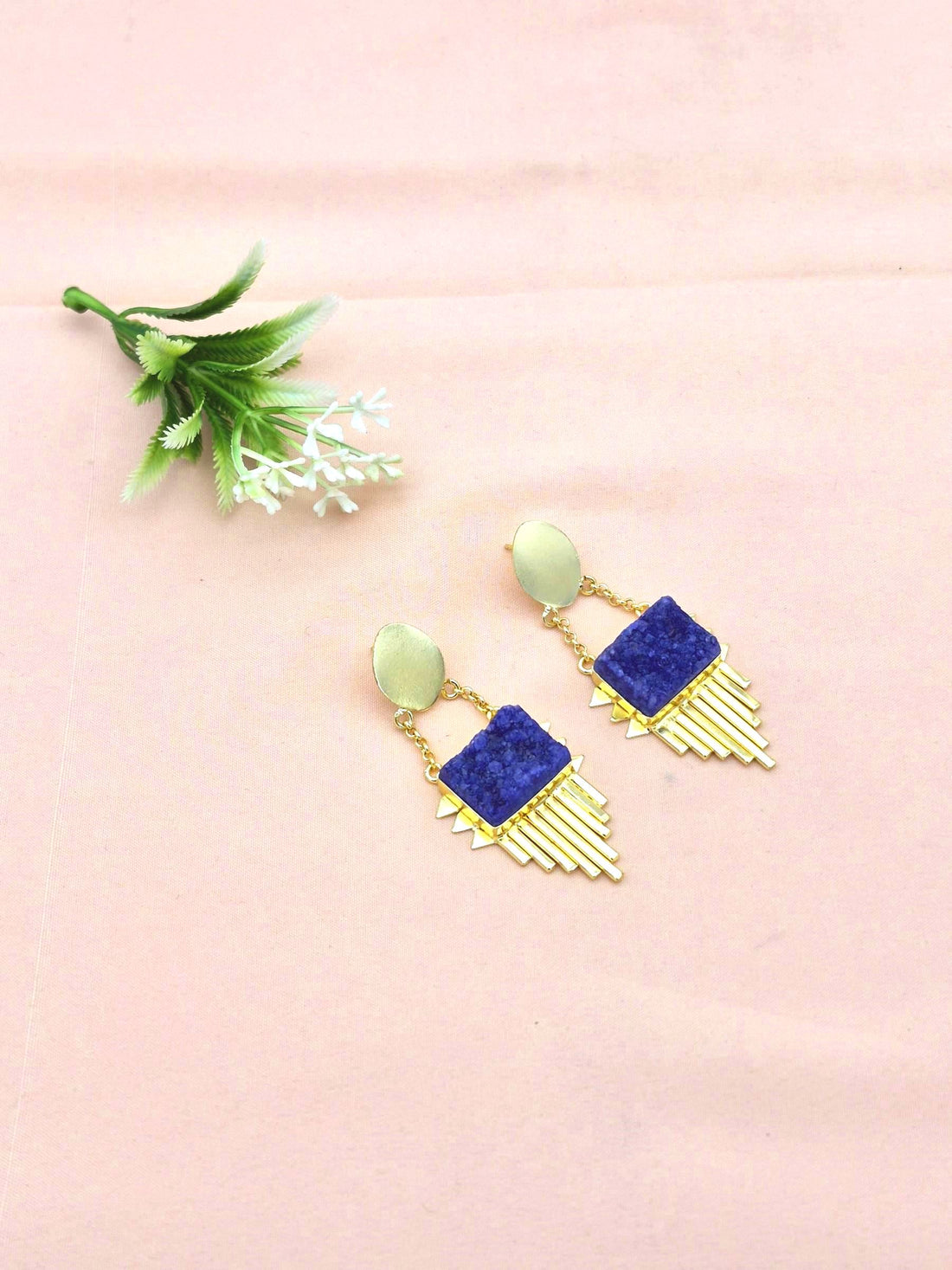 Amazing Gold Plated Brass Dangle Earrings –  Semi Precious Stone Handcrafted Jewelry