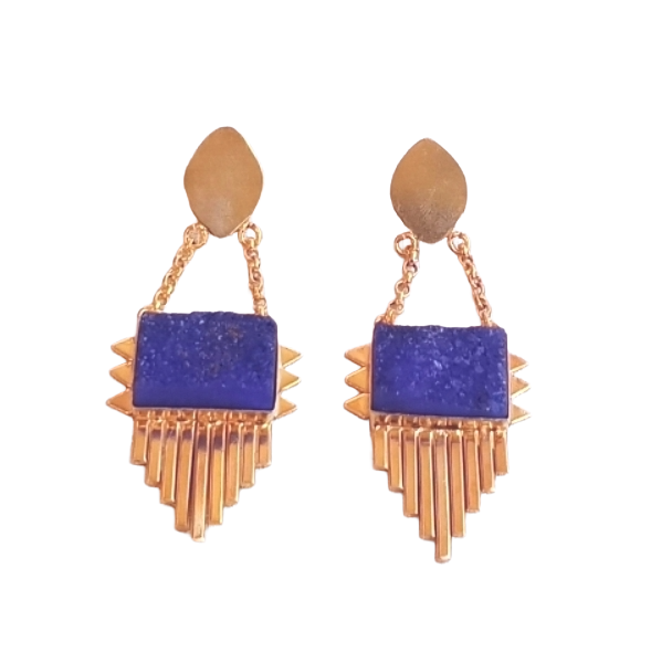 Amazing Gold Plated Brass Dangle Earrings –  Semi Precious Stone Handcrafted Jewelry