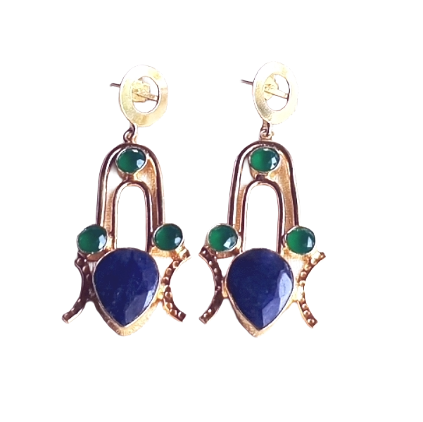 Stunning Gold Plated Semi Precious Gemstone Awesome Designer Dangle Drop Earrings