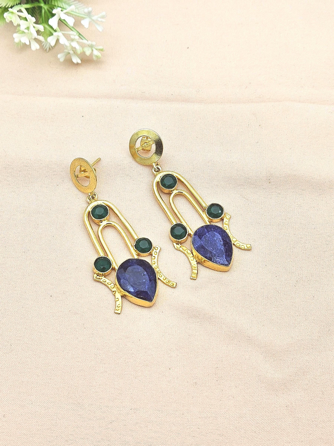 Stunning Gold Plated Semi Precious Gemstone Awesome Designer Dangle Drop Earrings