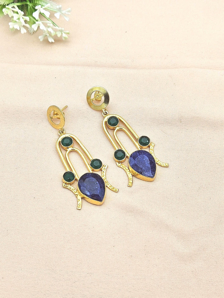 Stunning Gold Plated Semi Precious Gemstone Awesome Designer Dangle Drop Earrings