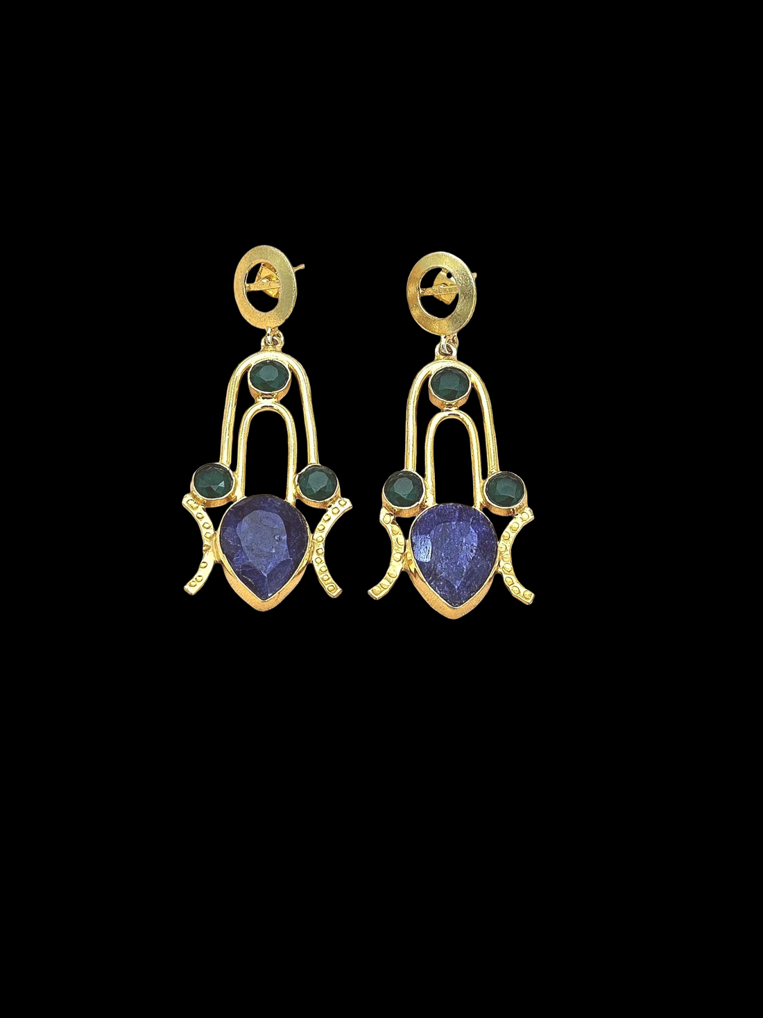 Stunning Gold Plated Semi Precious Gemstone Awesome Designer Dangle Drop Earrings