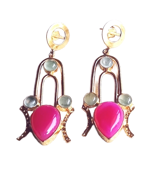 Stunning Gold Plated Semi Precious Gemstone Awesome Designer Dangle Drop Earrings