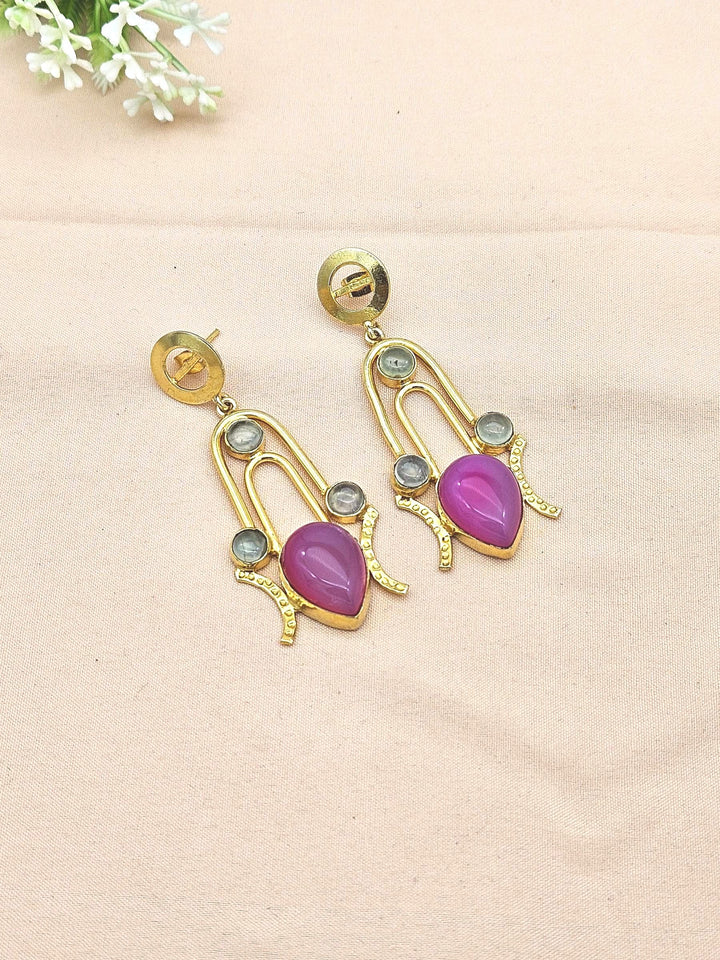 Stunning Gold Plated Semi Precious Gemstone Awesome Designer Dangle Drop Earrings