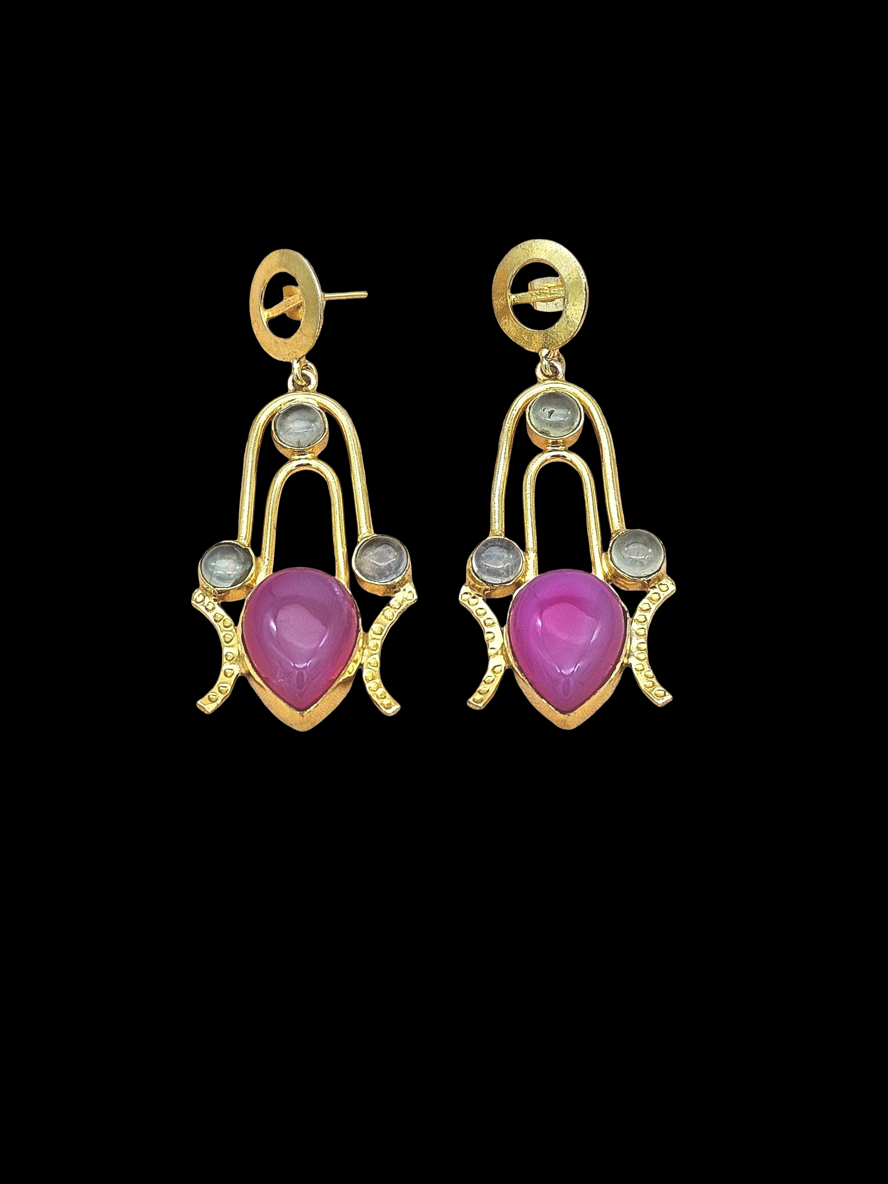 Stunning Gold Plated Semi Precious Gemstone Awesome Designer Dangle Drop Earrings