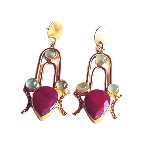 Stunning Gold Plated Semi Precious Gemstone Awesome Designer Dangle Drop Earrings
