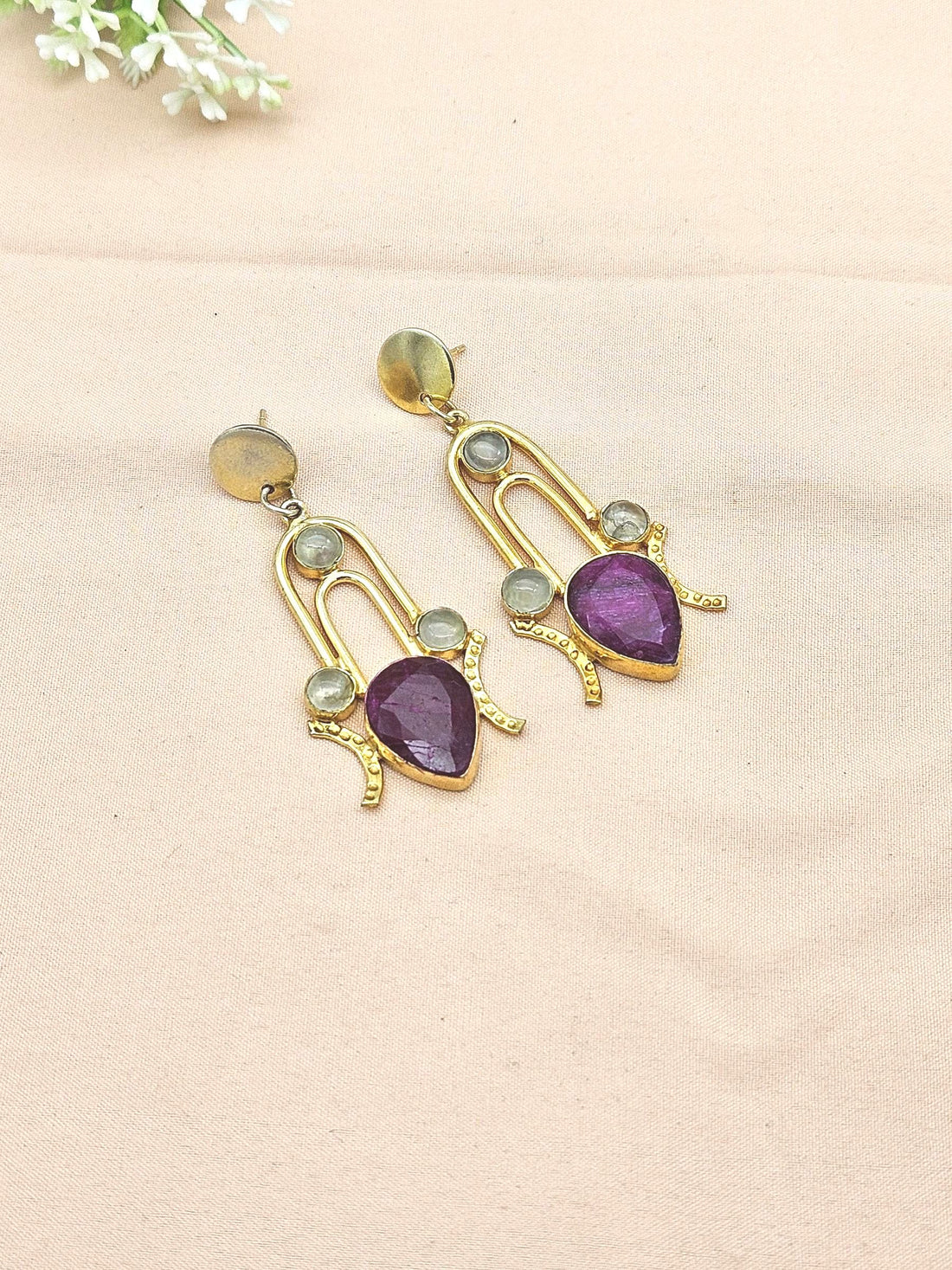 Stunning Gold Plated Semi Precious Gemstone Awesome Designer Dangle Drop Earrings