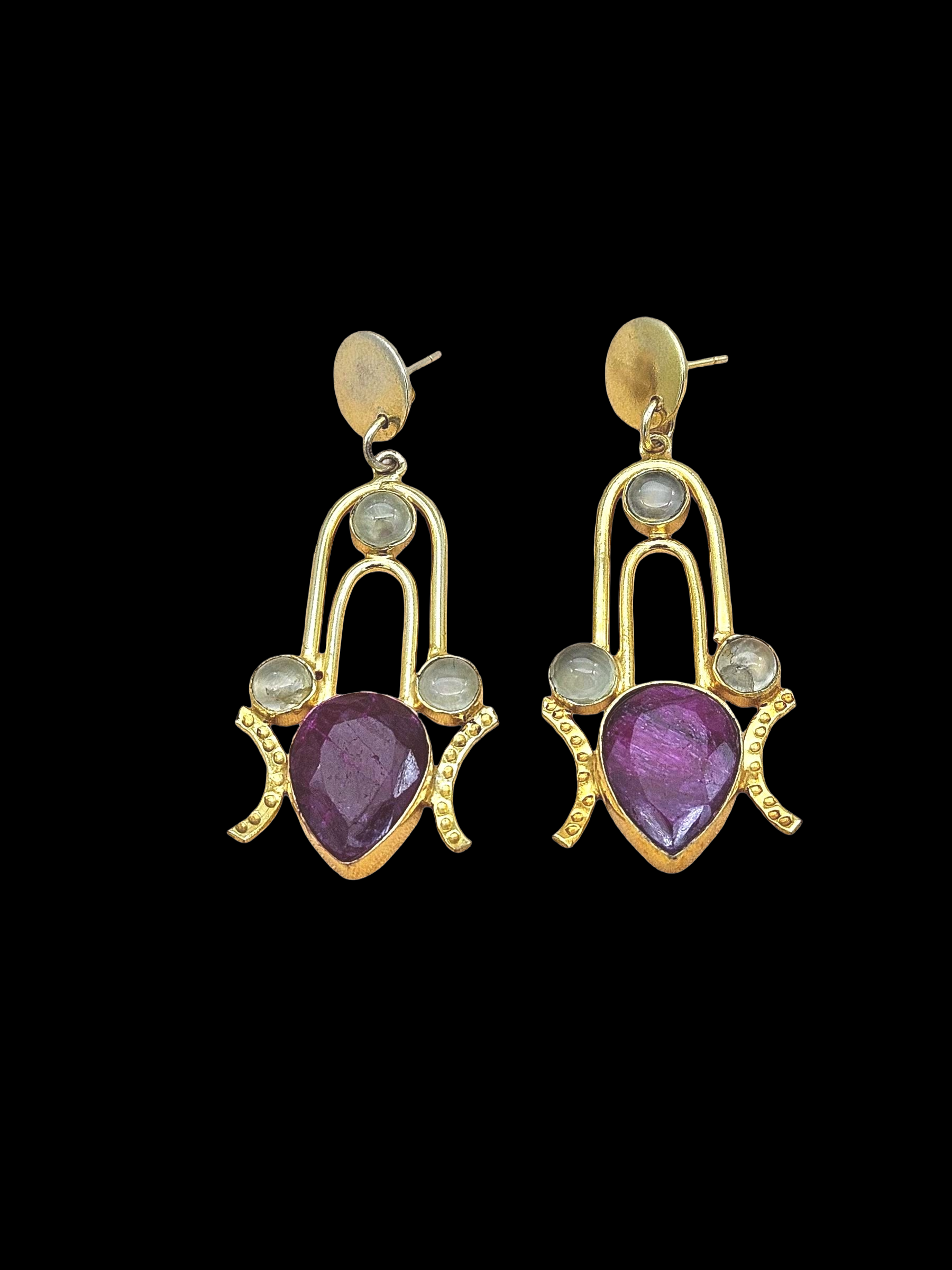 Stunning Gold Plated Semi Precious Gemstone Awesome Designer Dangle Drop Earrings