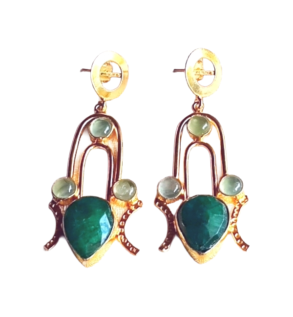 Stunning Gold Plated Semi Precious Gemstone Awesome Designer Dangle Drop Earrings