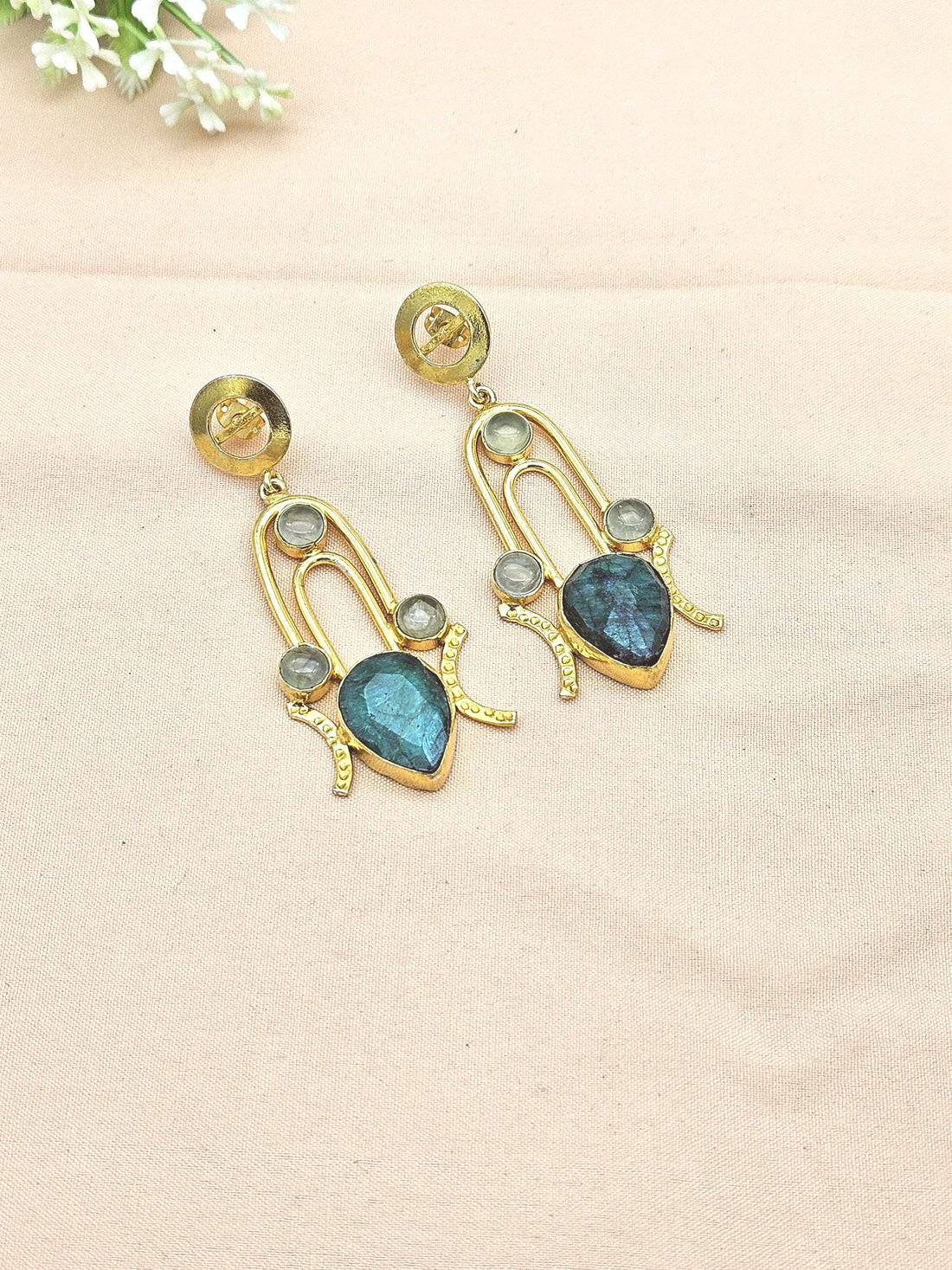 Stunning Gold Plated Semi Precious Gemstone Awesome Designer Dangle Drop Earrings