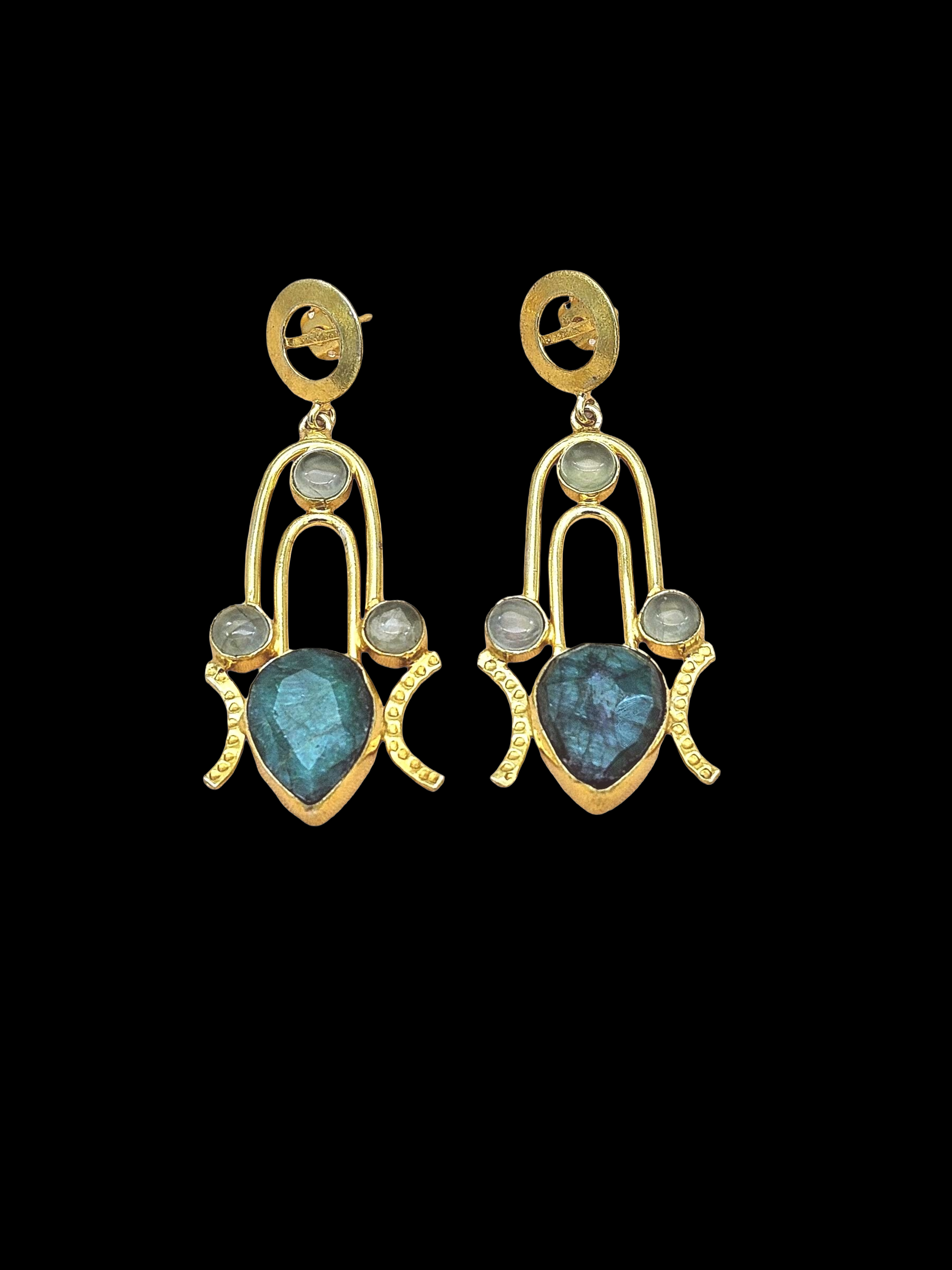 Stunning Gold Plated Semi Precious Gemstone Awesome Designer Dangle Drop Earrings
