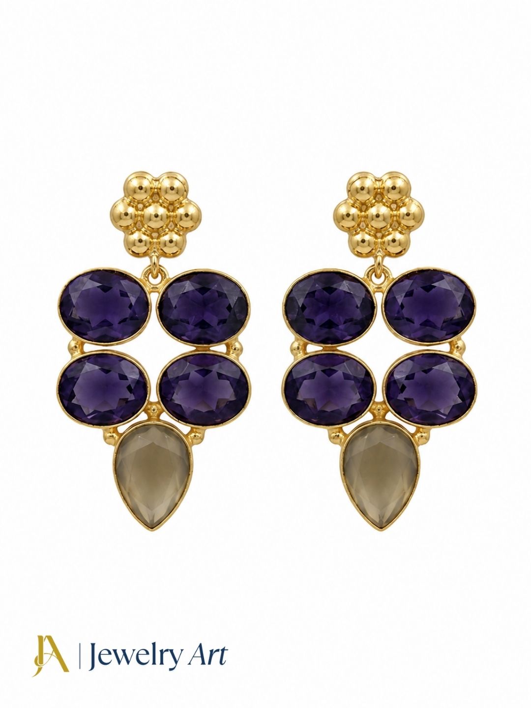 Fashionable gold plated purple quartz yellow chalcedony jewelry for women
