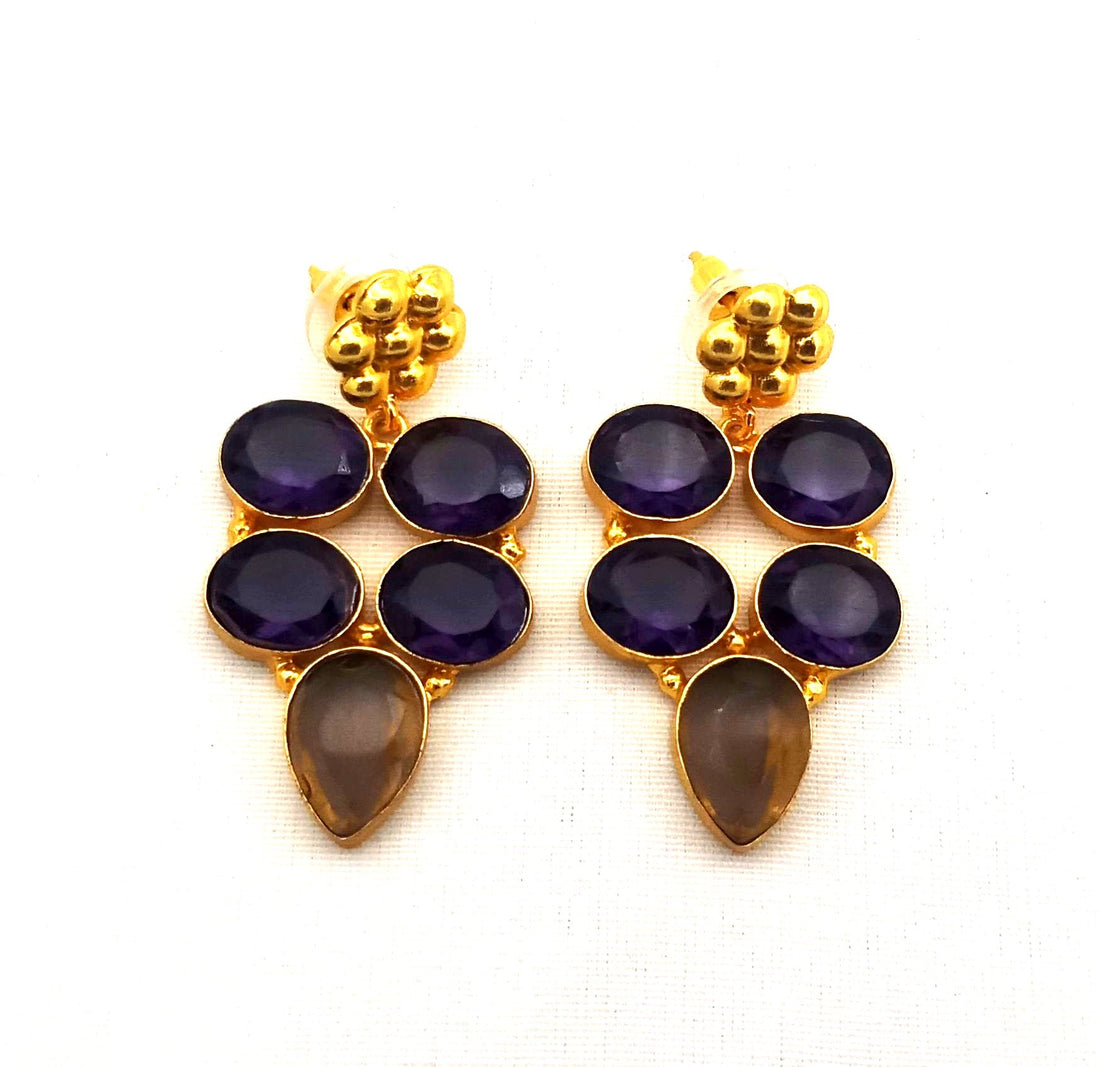 Amazing Gold Plated Semi Precious Gemstone Charming Designer Dangle Drop Earrings