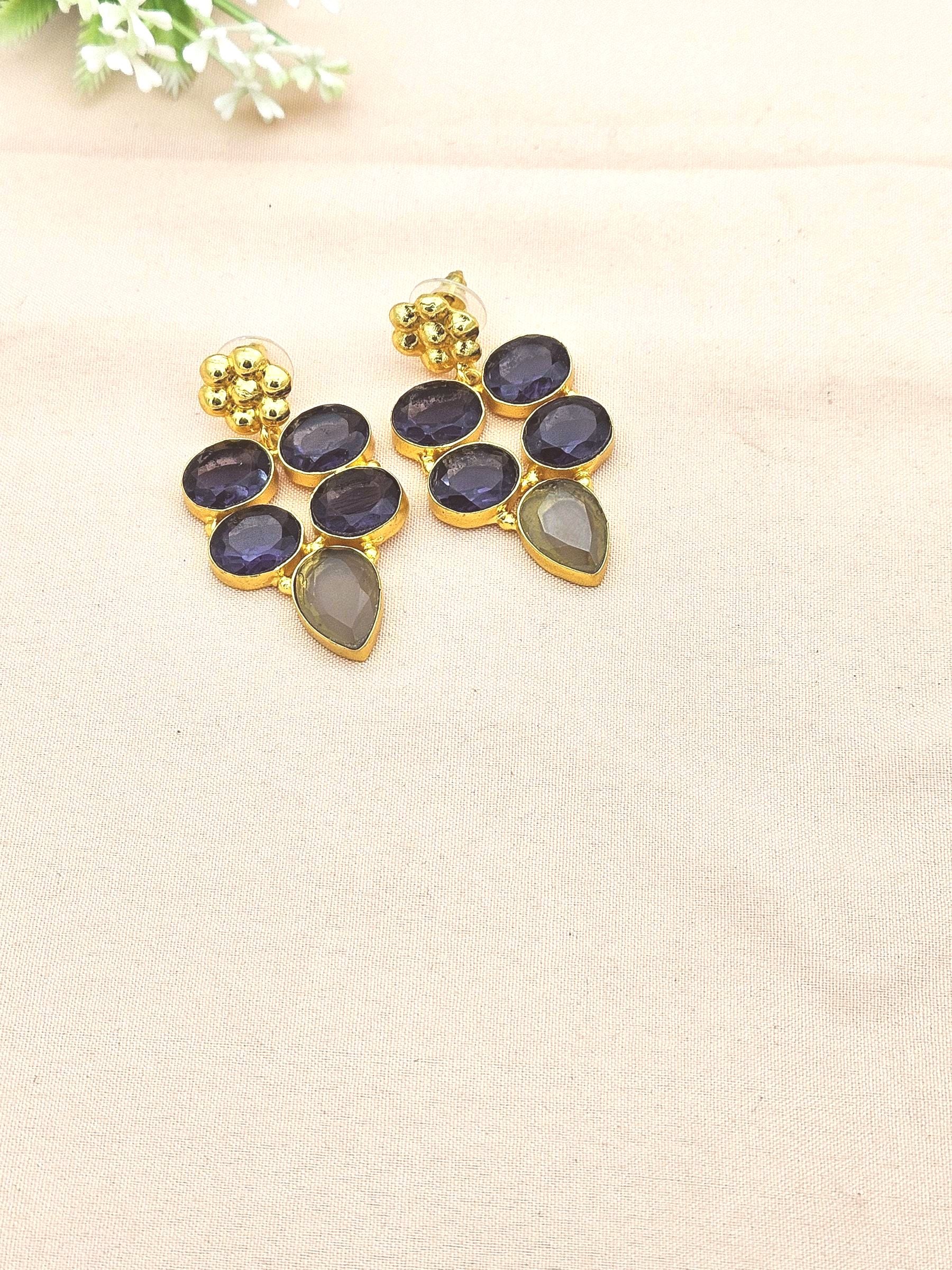 Amazing Gold Plated Semi Precious Gemstone Charming Designer Dangle Drop Earrings