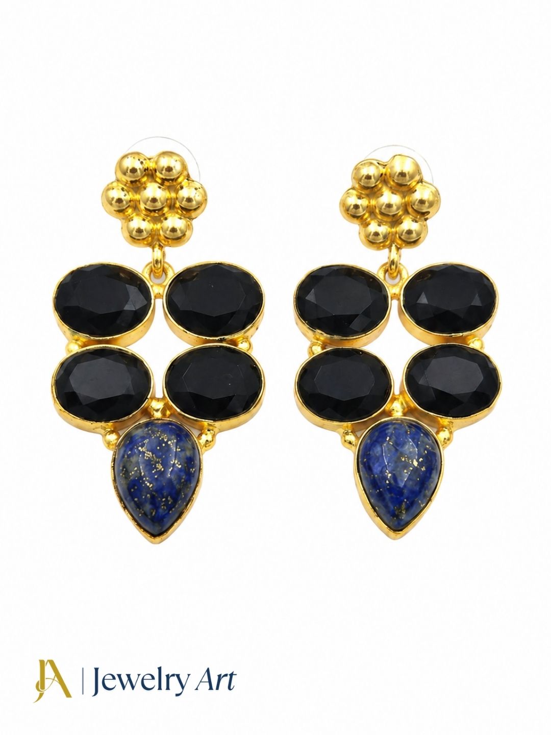 Designer blue quartz lapis earrings with handcrafted detailing
