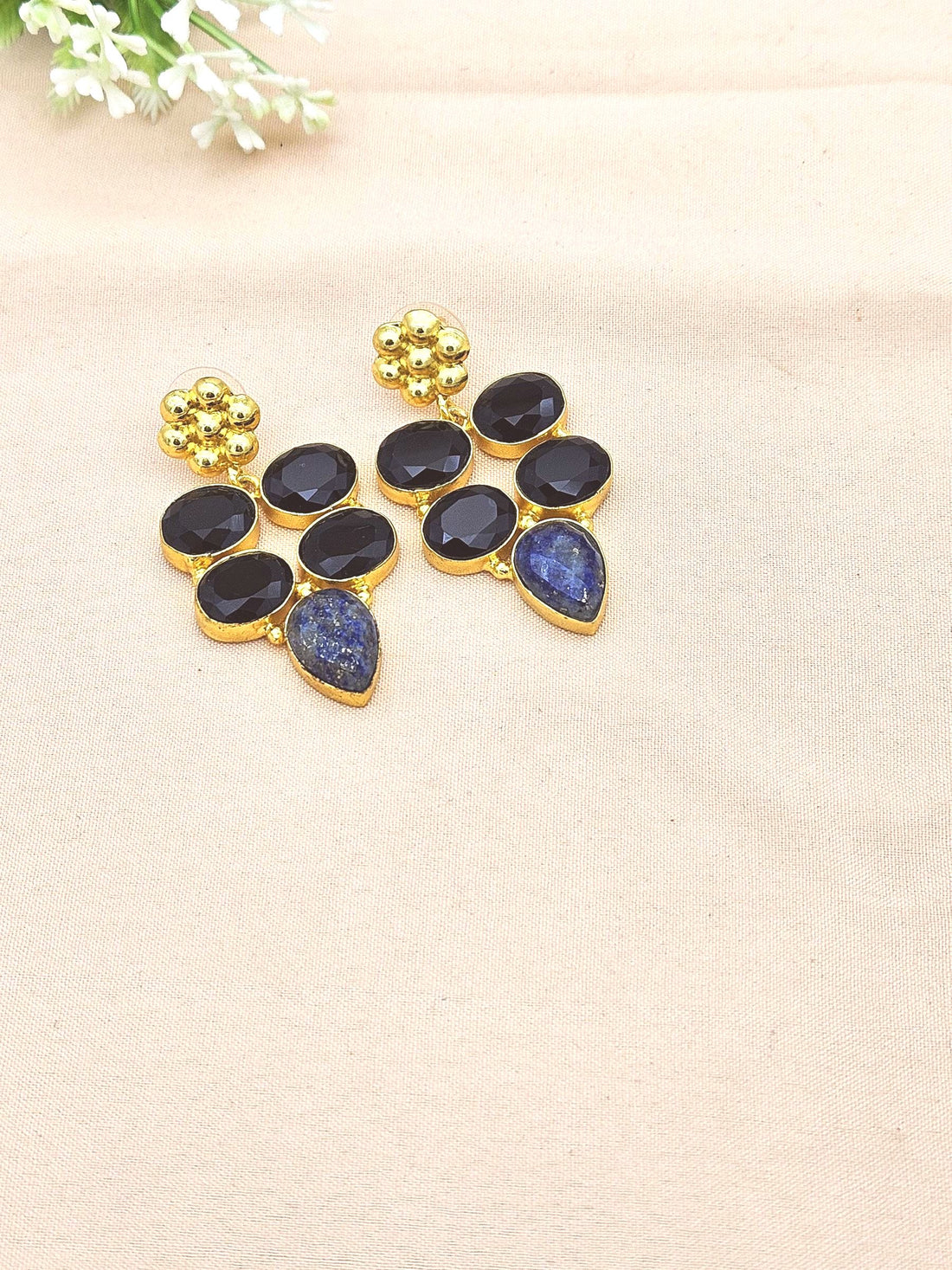 Amazing Gold Plated Semi Precious Gemstone Charming Designer Dangle Drop Earrings